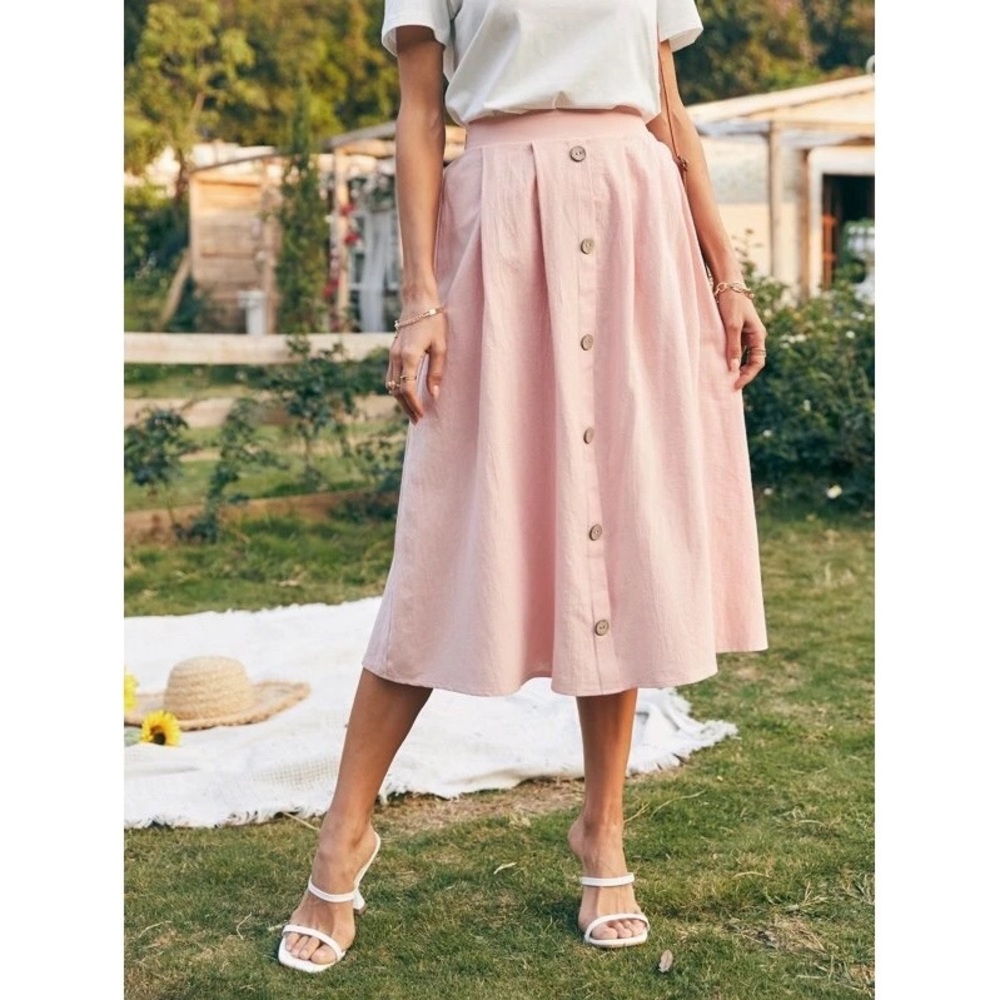 VINTAGE 70’s Pink Linen Full Skirt 😍